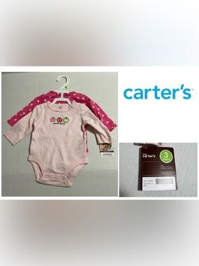 🆕CARTER’S - 3M - NWT - 2PK - INFANT GIRLS PINK APPLE BODYSUITS / ONESIES